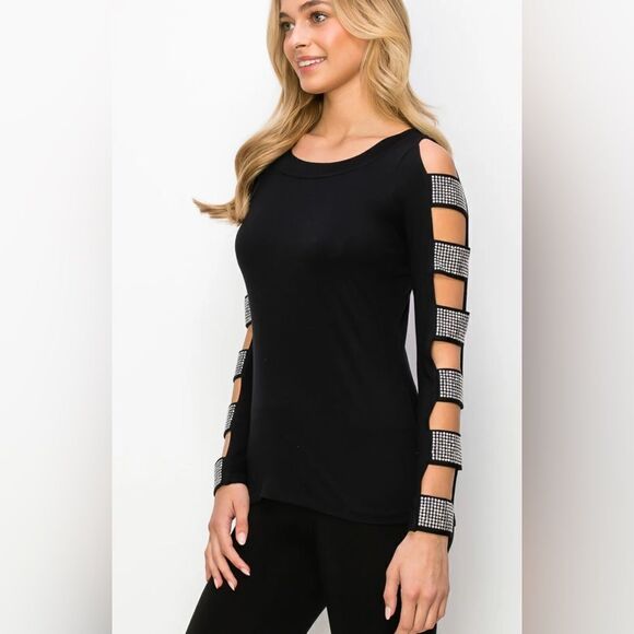 Vocal Ladder Cut Rhinestone LS Top - Picture 3 of 3